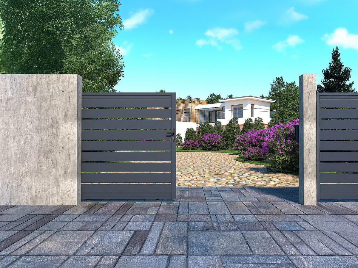 SCHIEBETOR - 348cm x 4.5cm - Aluminium - anthrazitgrau - PRIMO - Anthrazit, Metall (348/181cm) - Vente-Unique