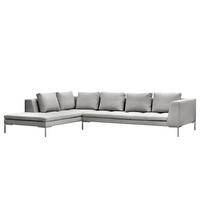 ECKSOFA mit Ottomane - Chromfarben/Hellgrau, Textil/Metall (319/230cm) - home24