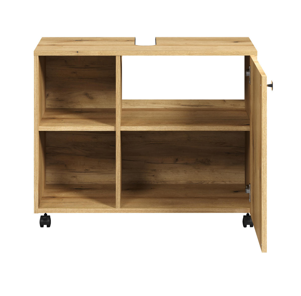 WASCHBECKENUNTERSCHRANK Evoke Eiche 80 cm, Badschrank auf Rollen - Eichefarben/Schwarz, Holzwerkstoff/Kunststoff (80/64/42cm) - Top.Furn