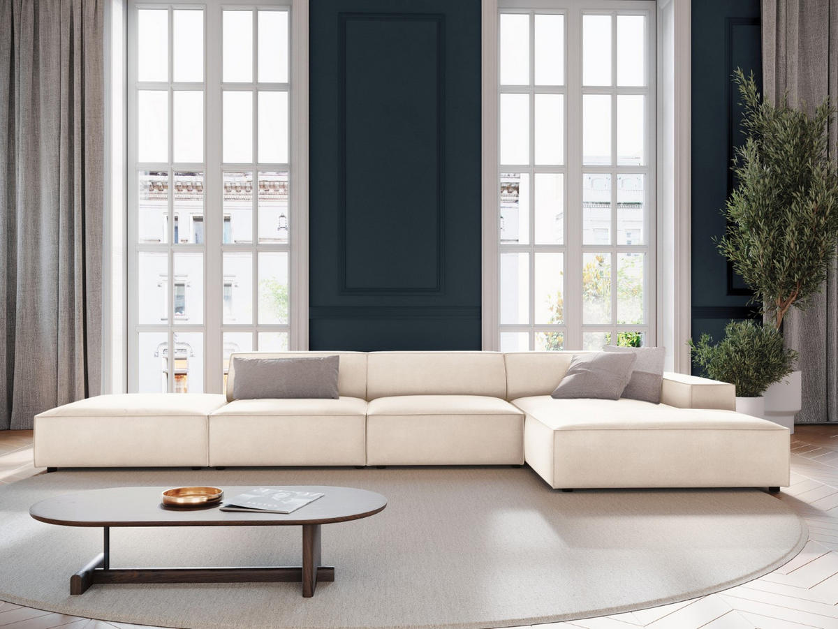 ECKSOFA rechts Jodie aus Samt leichtes beige 5 Sitzplätze - Beige, Textil (166/341cm) - Micadoni