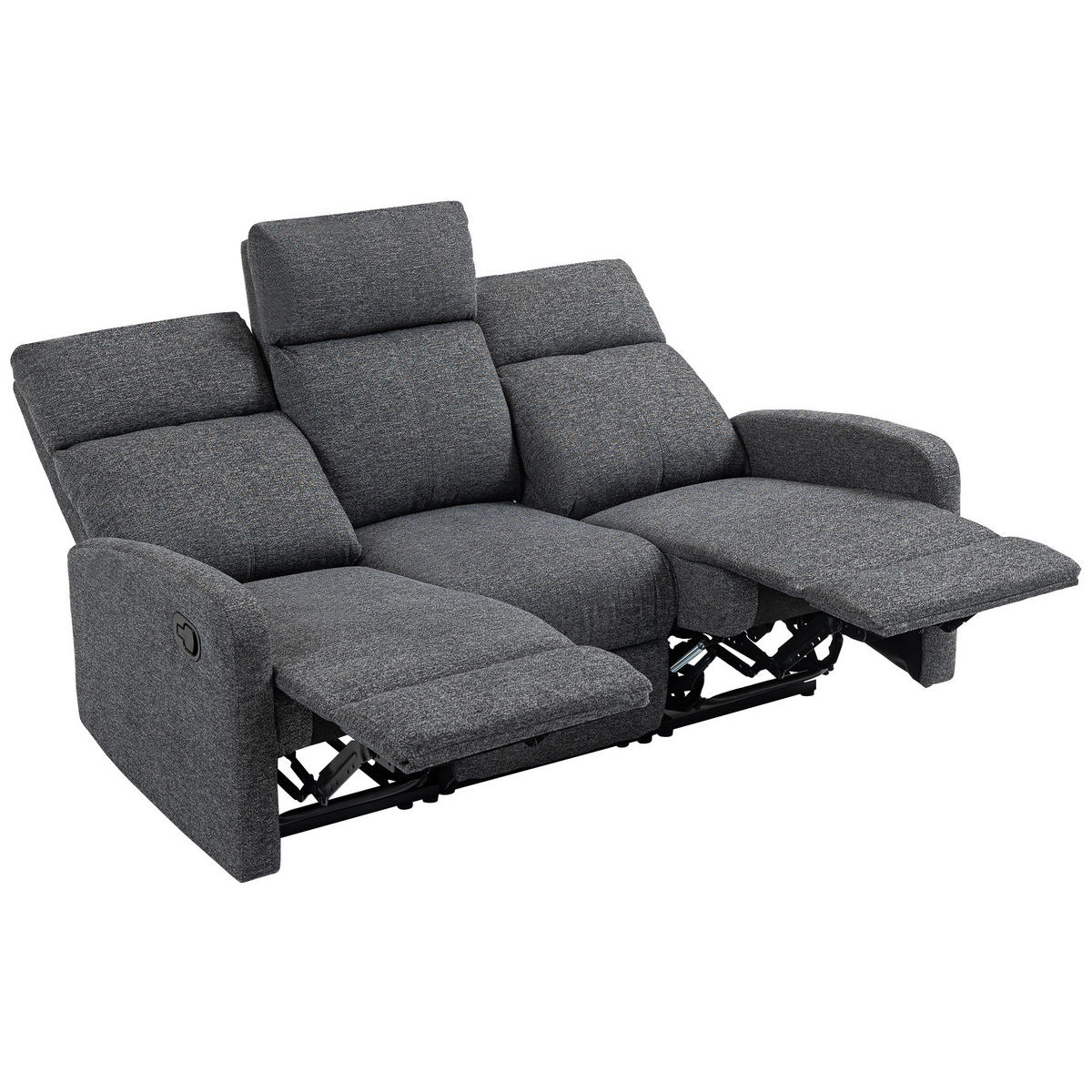 3-SITZER-SOFA DE-06319 separat verstellbare Rückenlehnen (145°), Fußstütze Grau - Grau, Textil/Metall (91/98/161cm) - ComfortXL