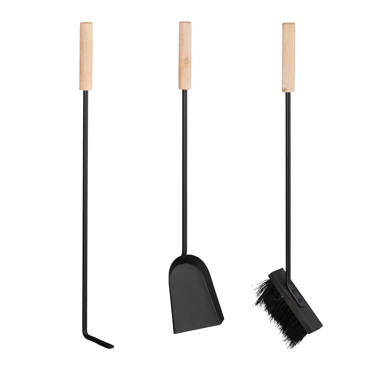 KAMINBESTECK - Schwarz, Holz/Metall (28/66/11cm) - Relaxdays