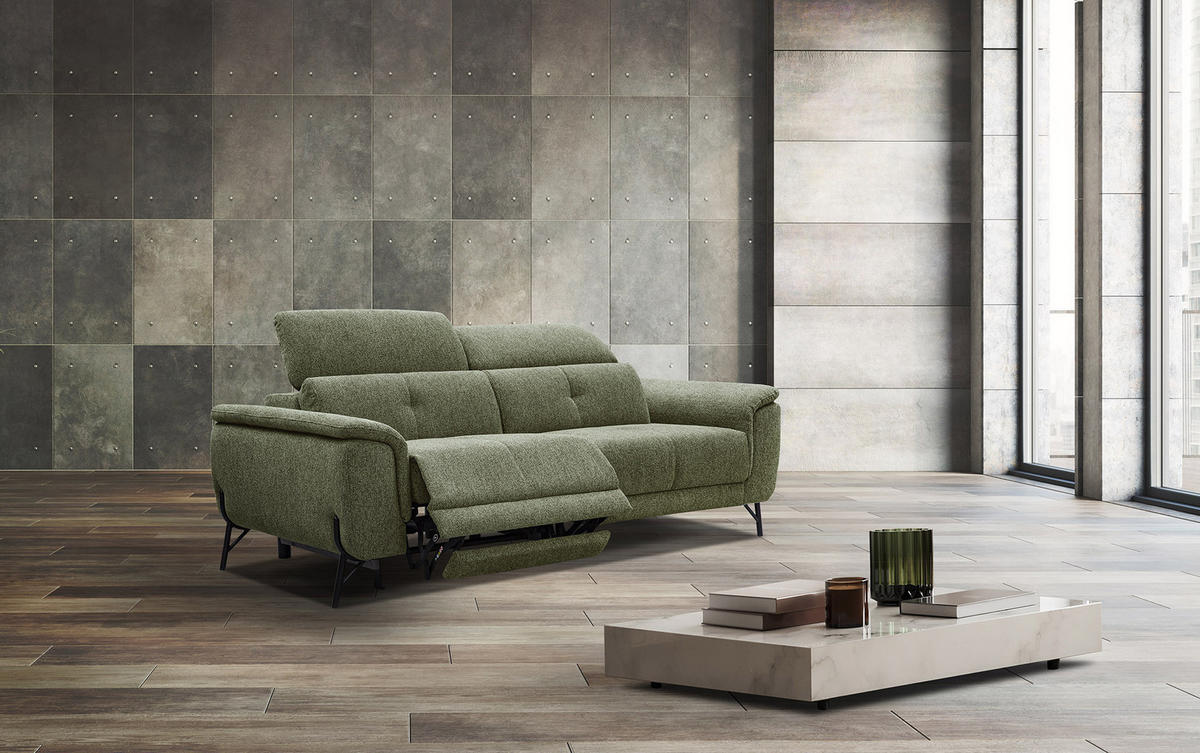 SOFA AVENA 3-Sitzer mit 1 Relaxfunktion, olivgrün - Olivgrün, Holzwerkstoff/Textil (204/80/108cm) - Courtois Laville