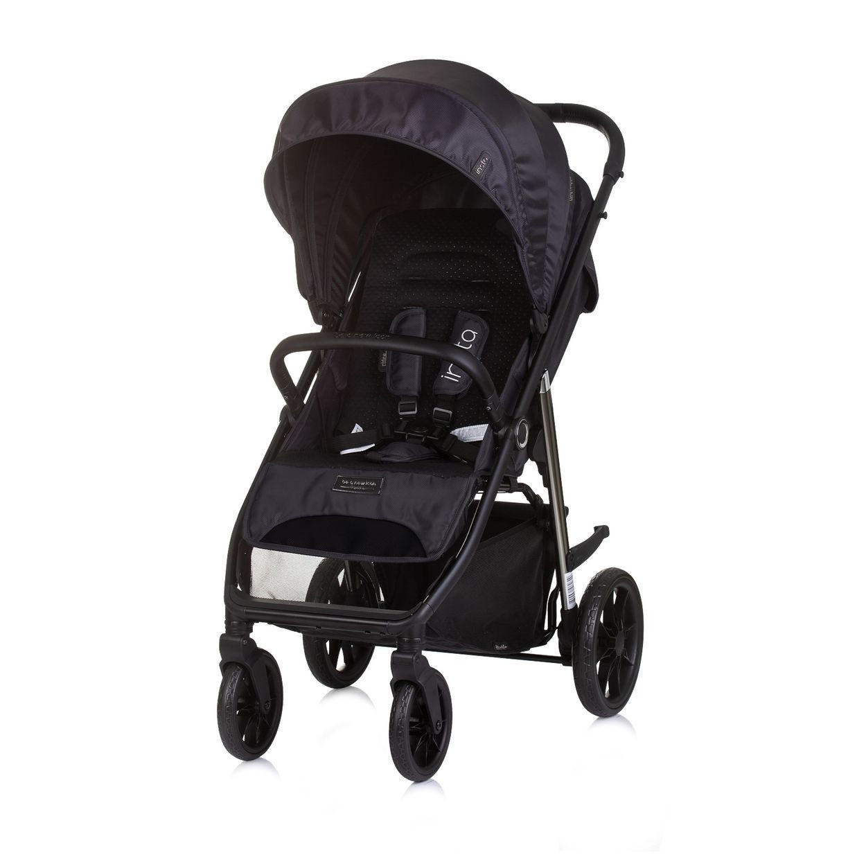 KINDERWAGEN Insta schwarz Fußabdeckung, Federung, Korb, Gurt, klappbar - Schwarz, Metall (87/53/105cm) - Chipolino