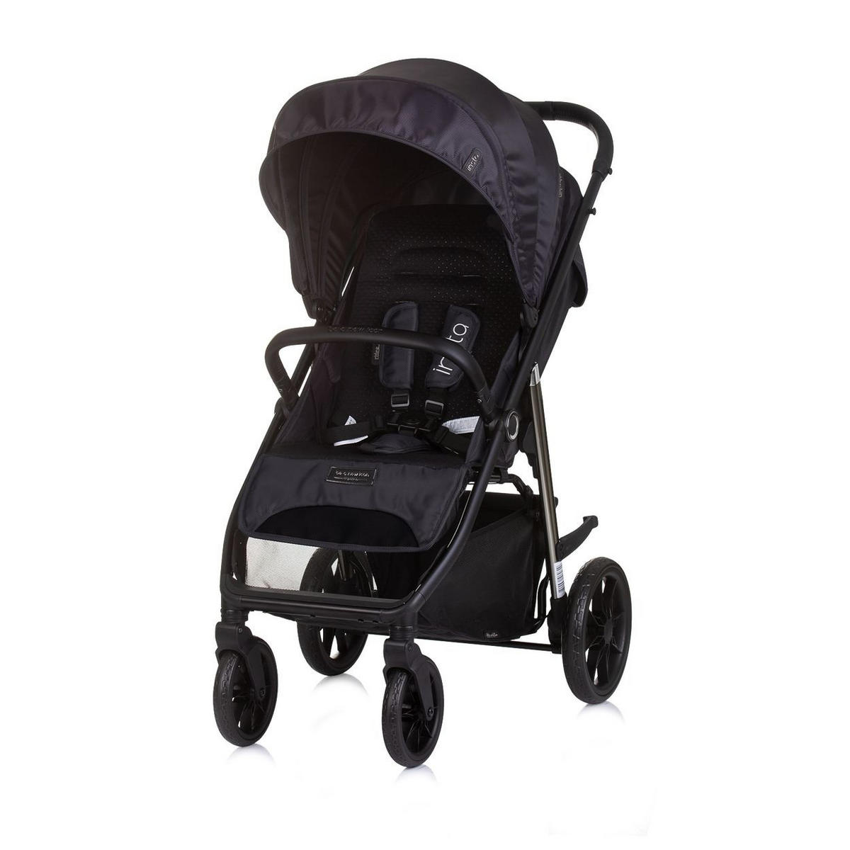 KINDERWAGEN Insta schwarz Fußabdeckung, Federung, Korb, Gurt, klappbar - Schwarz, Metall (87/53/105cm) - Chipolino