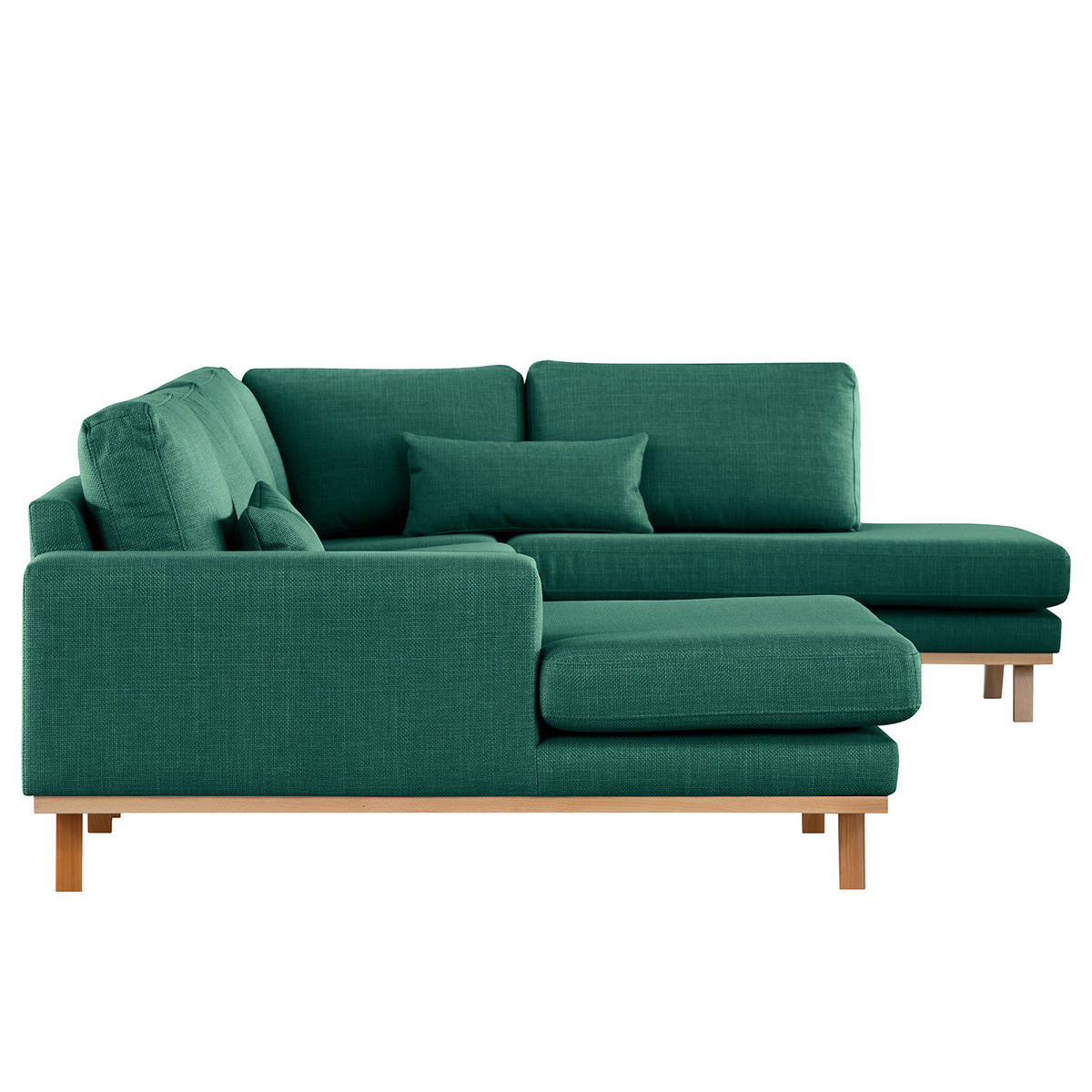 WOHNLANDSCHAFT mit Longchair - Dunkelgrün/Buchefarben, Buchenholz/Textil (371/81/219cm) - home24