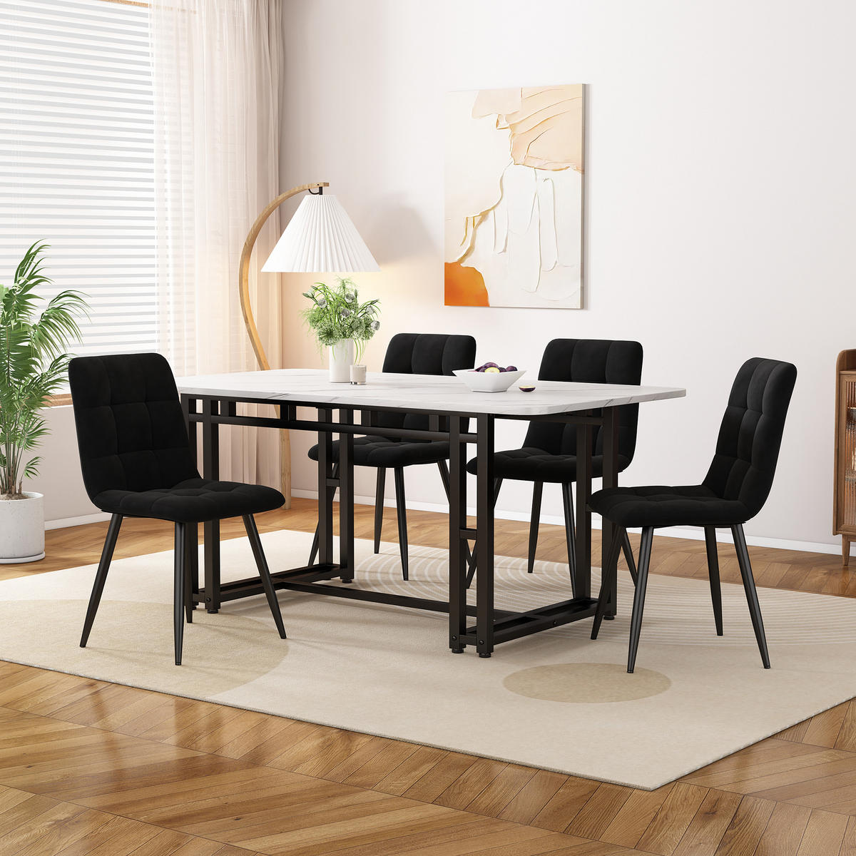 ESSGRUPPE Esstisch 4 Stühle Schwarz 120x70cm - Schwarz, Holzwerkstoff (120/74/70cm) - FLIEKS