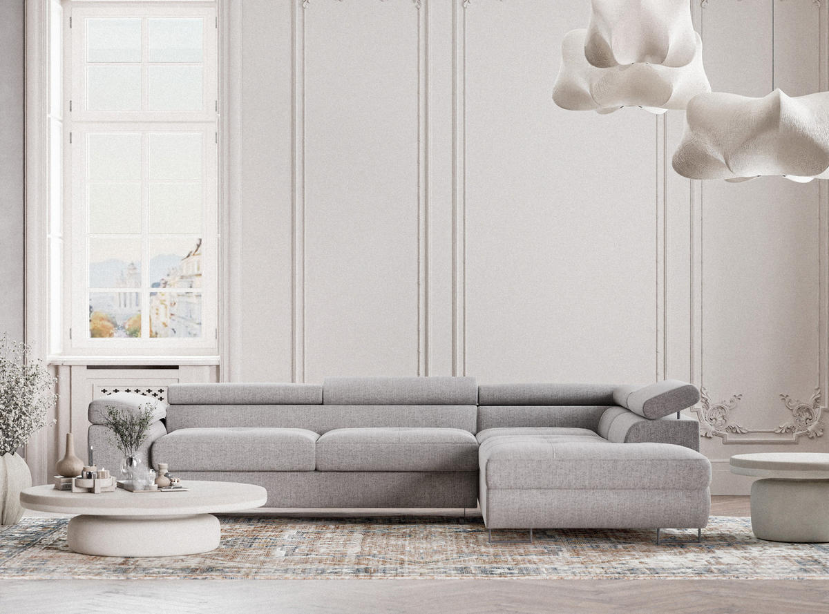 ECKSOFA Concord Beige grau Webstoff - Rechts Seite - Greige/Schwarz, Holz/Holzwerkstoff (277/203cm) - Maison de Reve