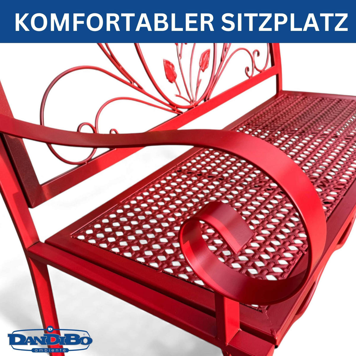 GARTENBANK Rossa Wetterfest 2 Sitzer Metall Rot 110 cm Eisen - Rot, Metall (58/100/110cm) - DanDiBo