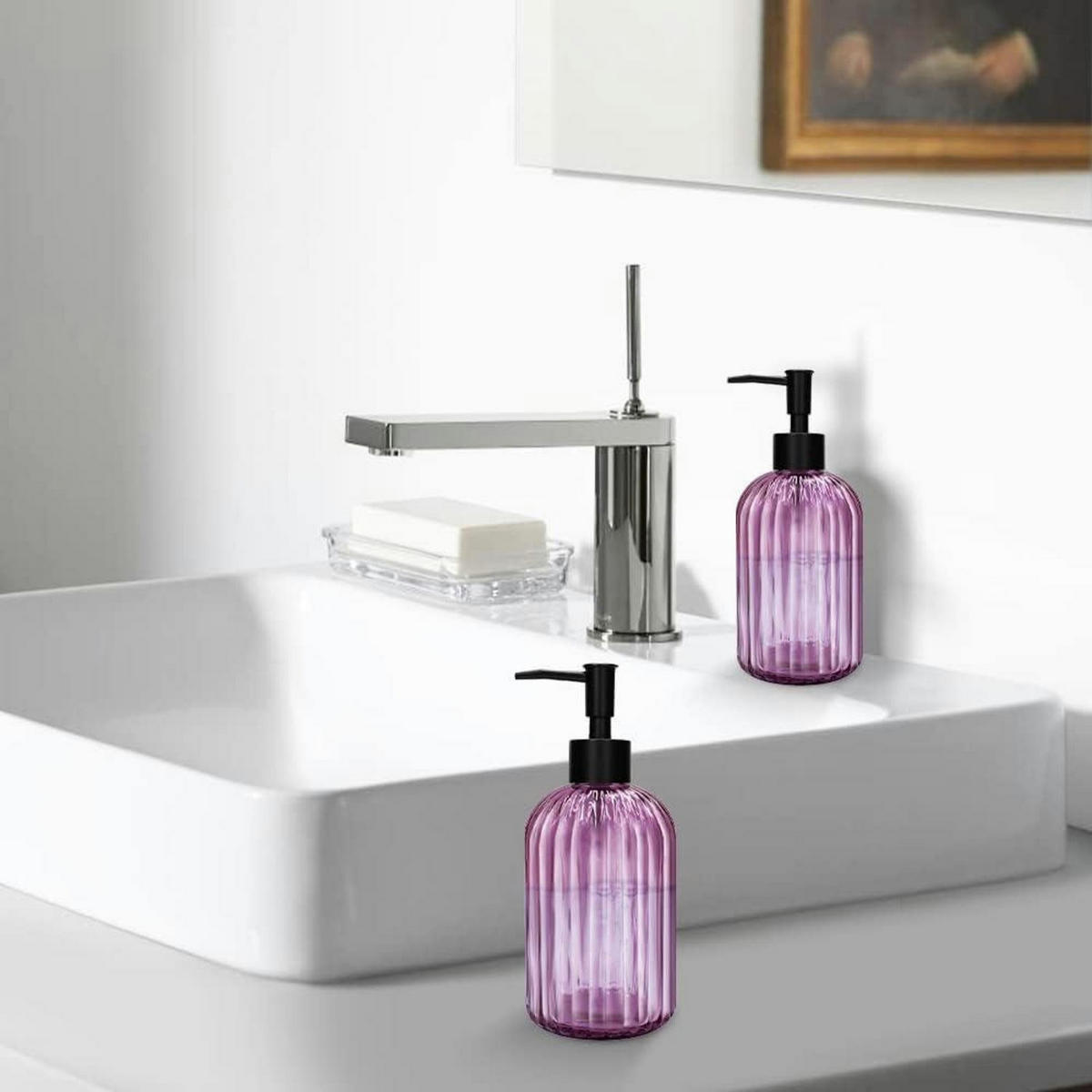 SEIFENSPENDER 2-teiliges Set Glas Violett 400ml - Violett, Glas (5/10/5cm)