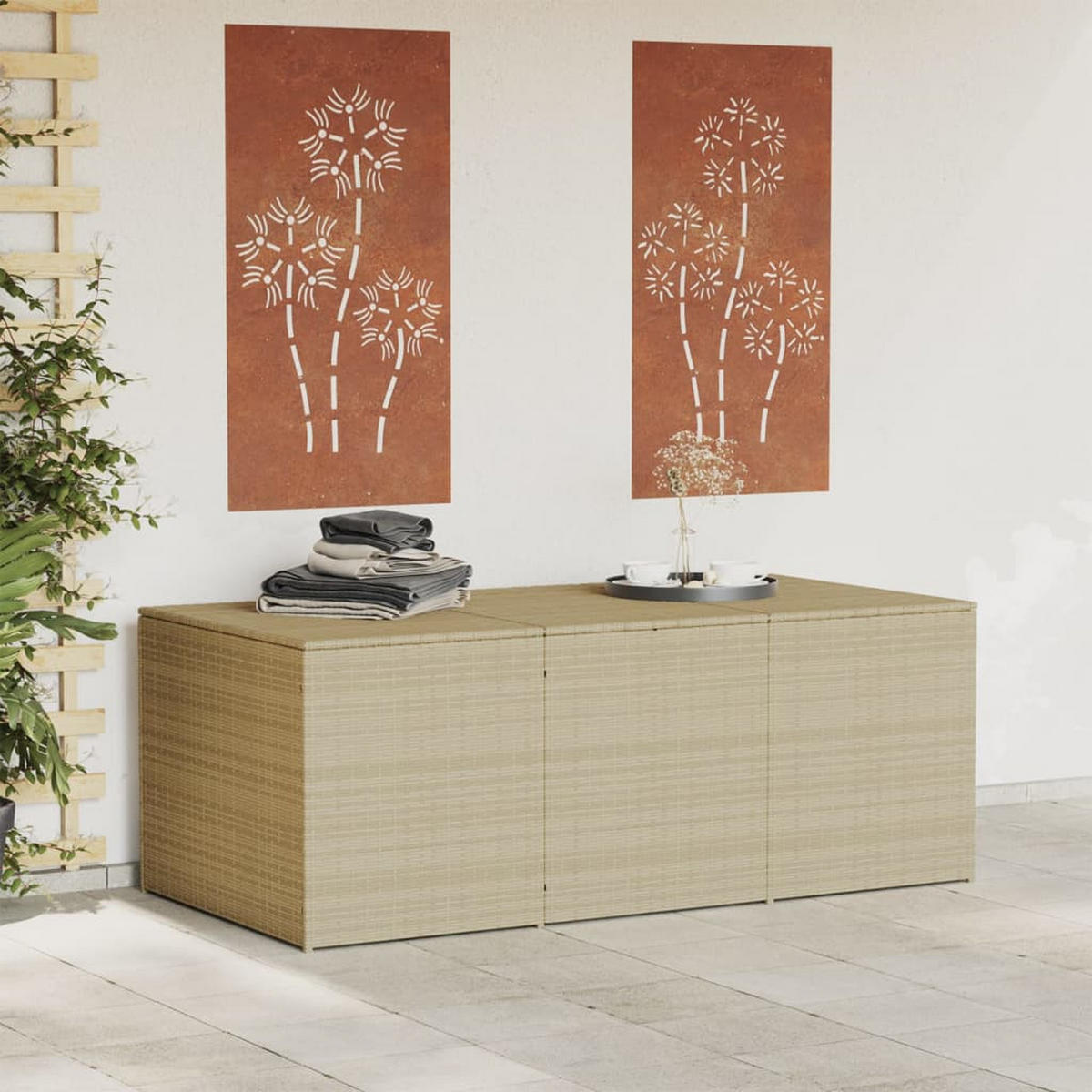 GARTENTRUHE Beige 984L Poly Rattan - Beige, Kunststoff (180/149/90cm) - furnicato