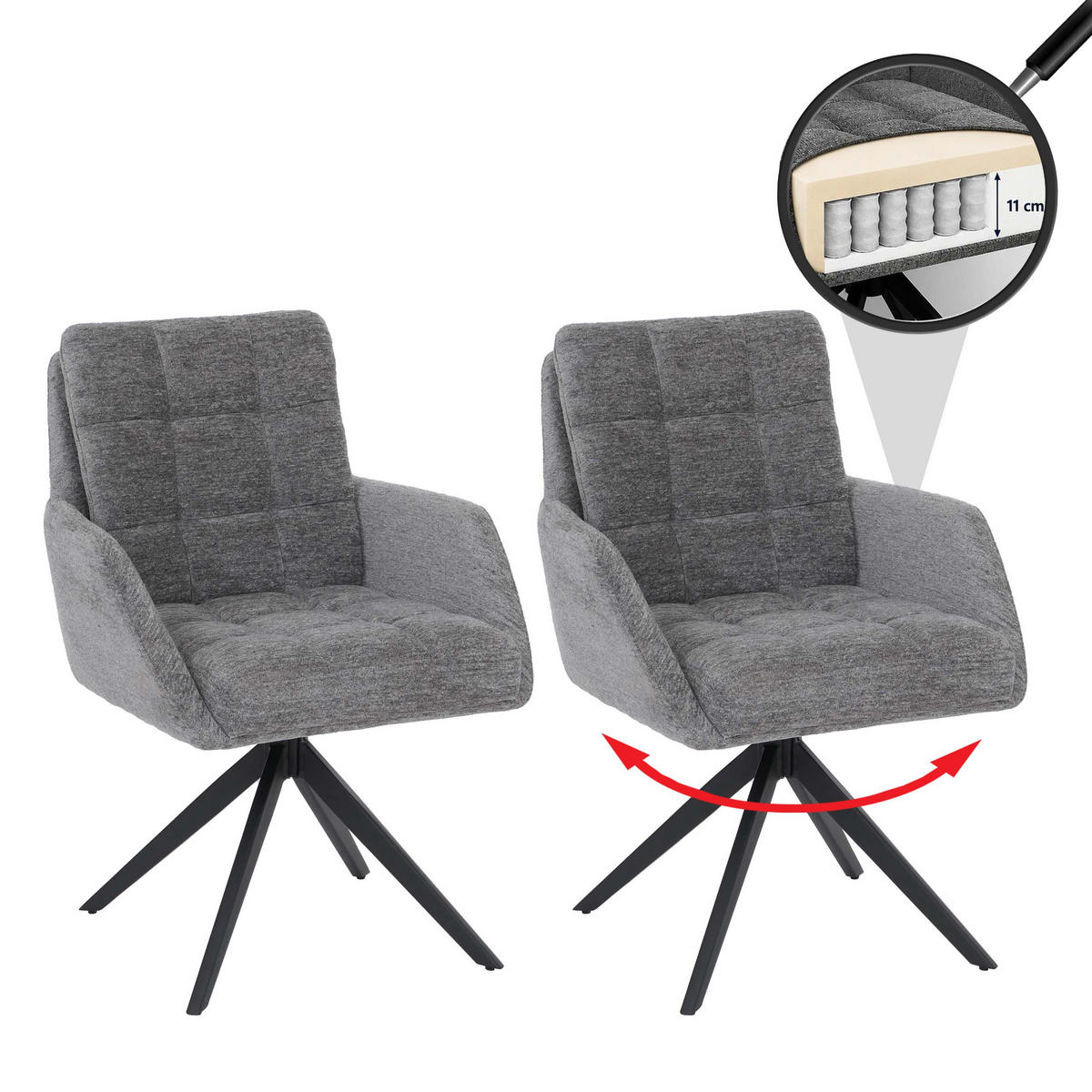 ESSZIMMERSTUHL Grau 2er-Set - Grau, Textil (61/89/66cm) - MCW