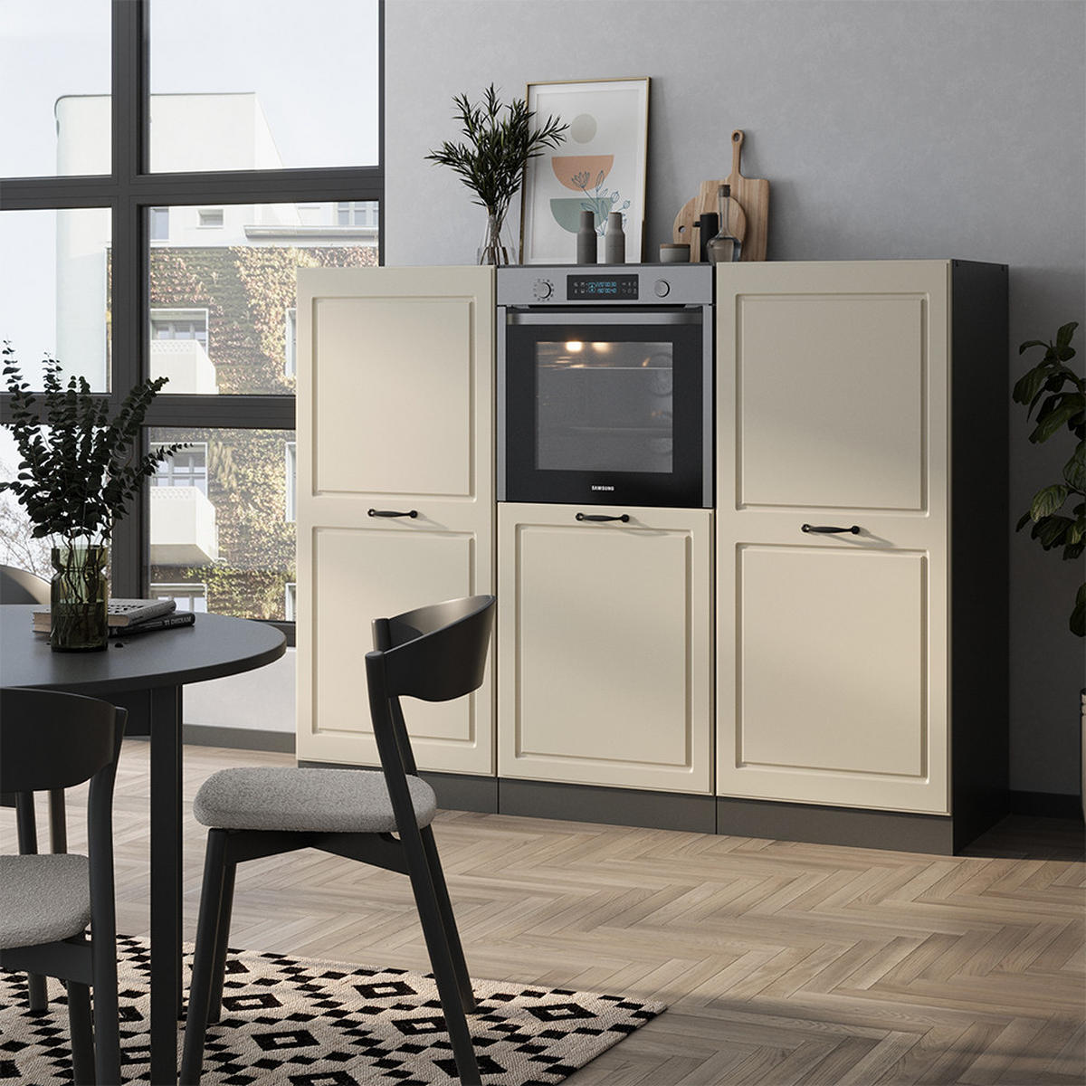 KÜCHENBLOCK R-Line, Sand Landhaus/Anthrazit, 180 cm ohne Arbeitsplatte - Beige/Anthrazit, Holzwerkstoff (180/143/46cm) - Vicco