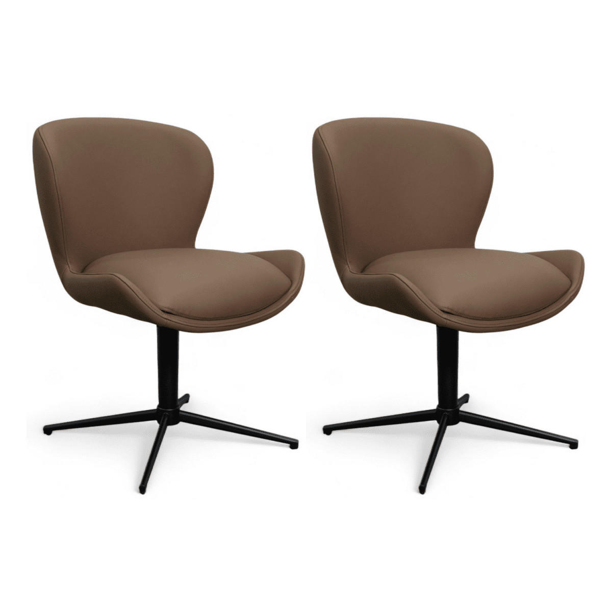 STUHL-SET 2 Stück in Echtleder Taupe - Taupe/Schwarz, Leder/Metall (57/83/63cm) - Furnhouse