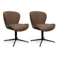 STUHL-SET 2 Stück in Echtleder Taupe - Taupe/Schwarz, Leder/Metall (57/83/63cm) - Furnhouse