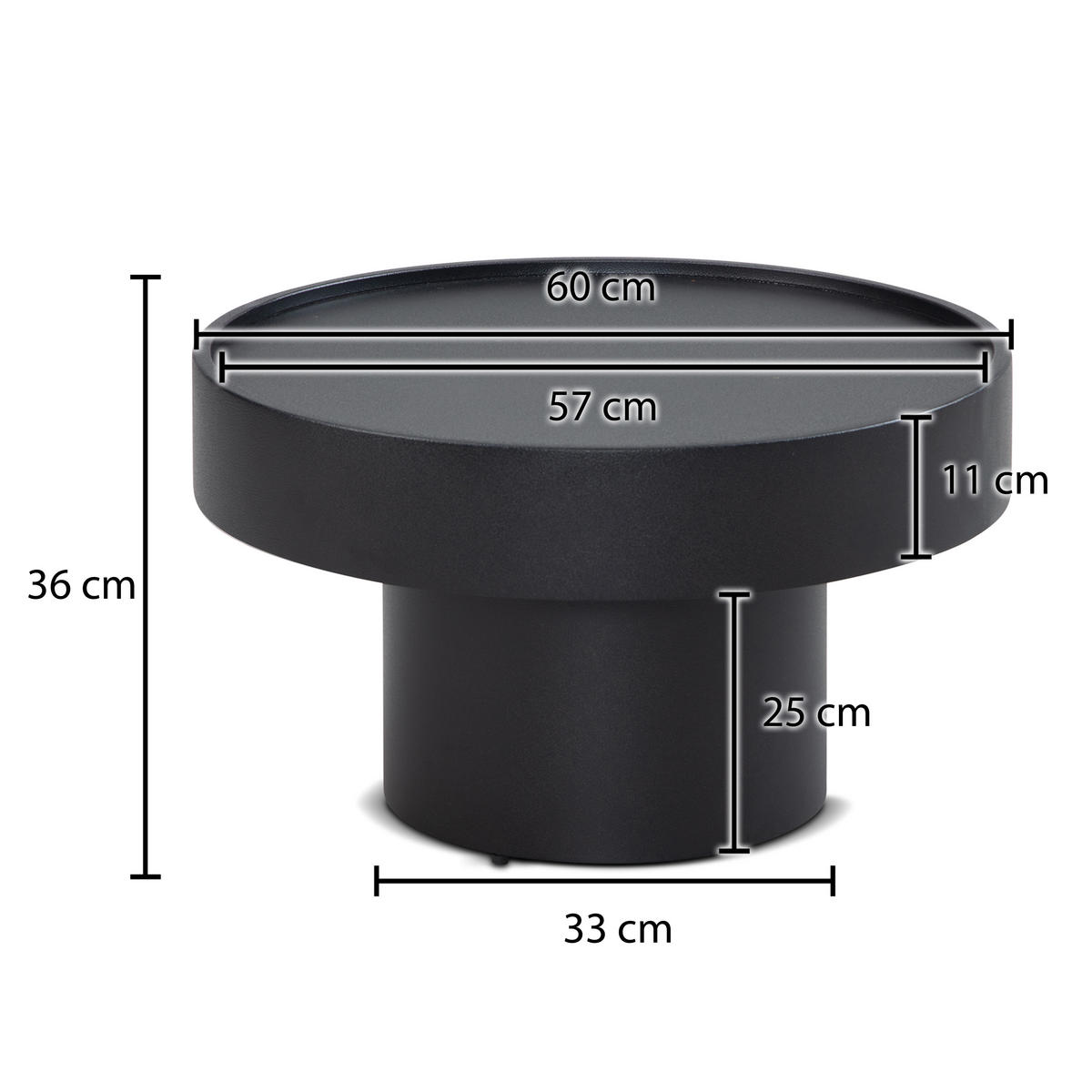 COUCHTISCH Schwarz Metall, Pilz-Design, Maße 60x60x36 cm - Schwarz, Metall (60/60/36cm) - KADIMA DESIGN