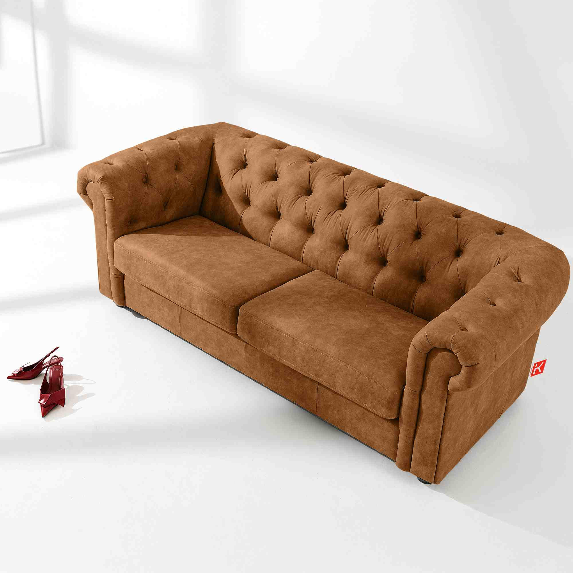 3-SITZER-SOFA GRAVO Chesterfield, Kunstleder - Wengefarben/Rotbraun, Leder/Holz (202/72/95cm) - KONSIMO®
