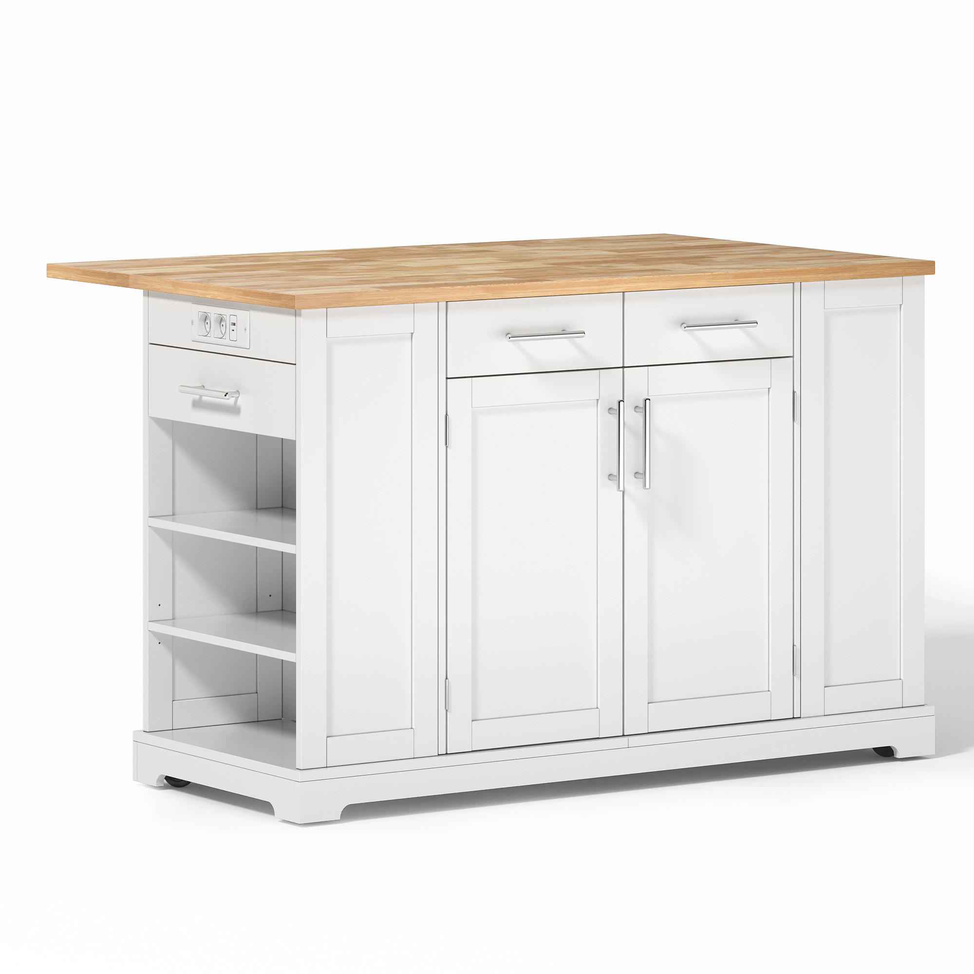 KÜCHENINSEL DE-41410 138/56-86/92 cm, Klapparbeitsplatte und Müllraum Weiß/Holzoptik - Naturfarben/Weiß, Holzwerkstoff (138/92/86cm) - ComfortXL