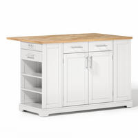 KÜCHENINSEL DE-41410 138/56-86/92 cm, Klapparbeitsplatte und Müllraum Weiß/Holzoptik - Naturfarben/Weiß, Holzwerkstoff (138/92/86cm) - ComfortXL