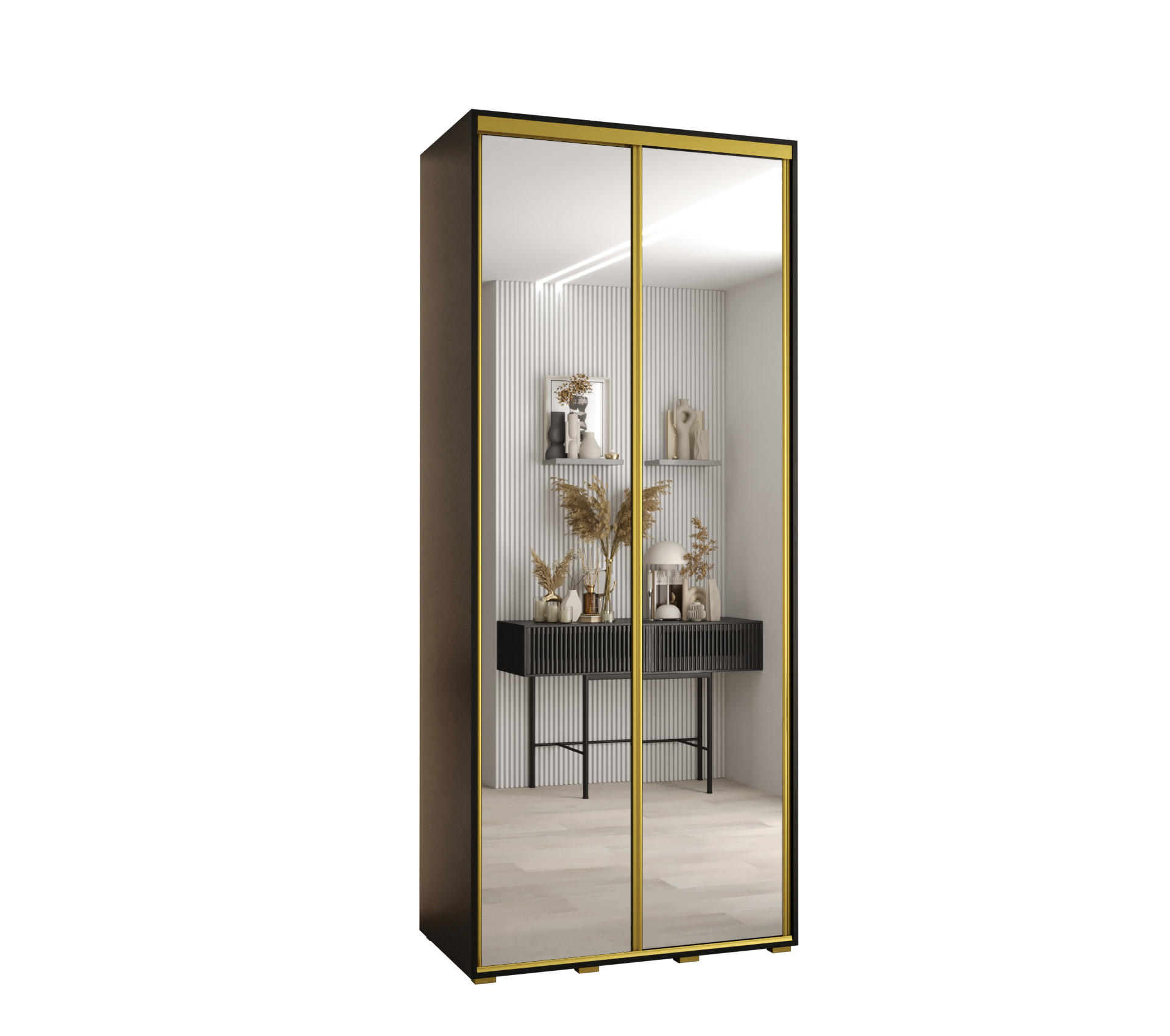 Abiks Möbel Schwebetürenschrank Schwarz, Gold 100x235x45 cm
