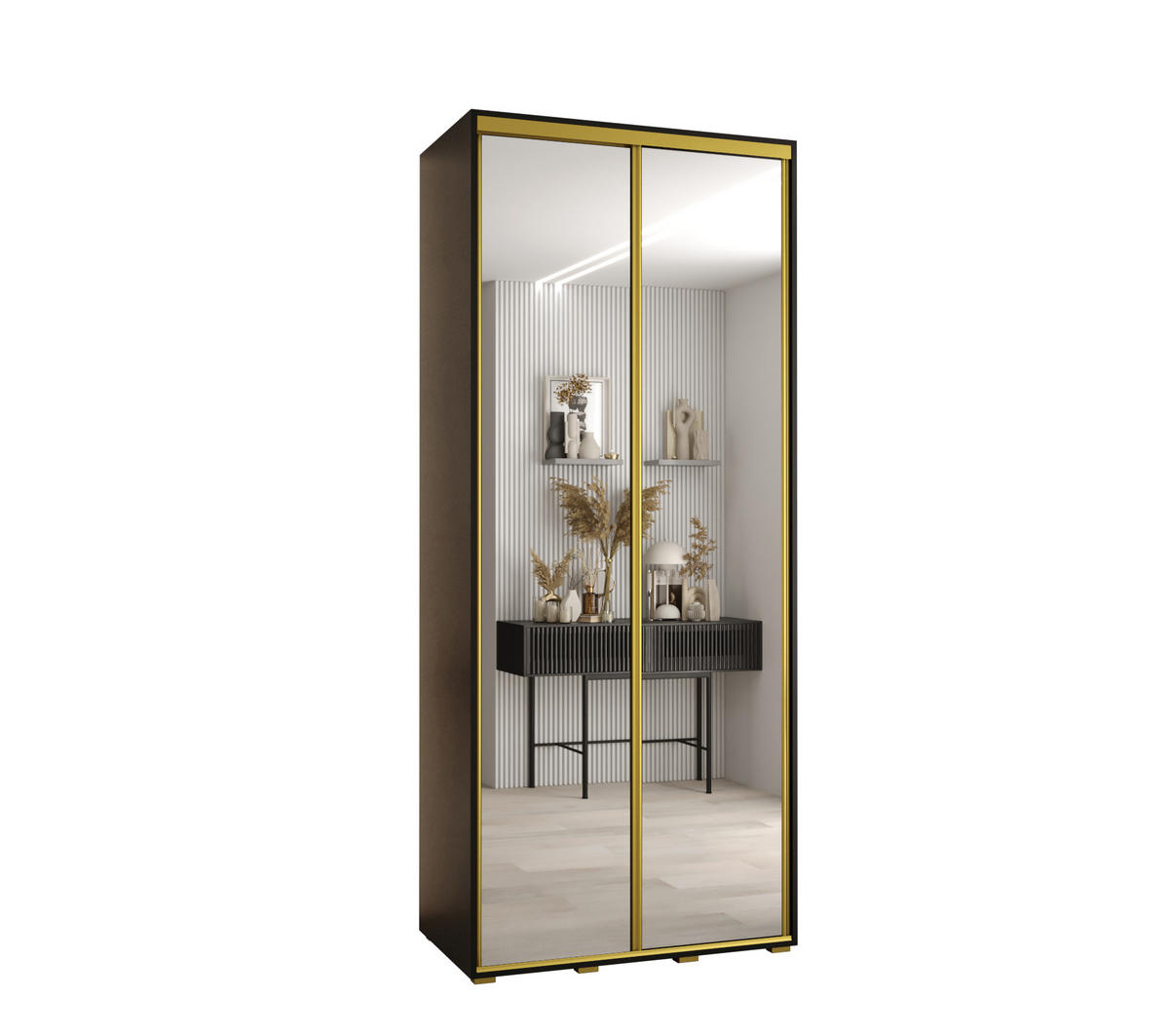 SCHWEBETÜRENSCHRANK 235,2/120/60 2-türig - Goldfarben/Schwarz, Holz/Metall (120/235/60cm) - Abiks Möbel