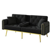 SCHLAFSOFA Samt mit verstellbarer Rückenlehne und Getränkehalter Schwarz 175/80/73,5 cm - Schwarz, Textil (73.5/175/80cm) - Redom