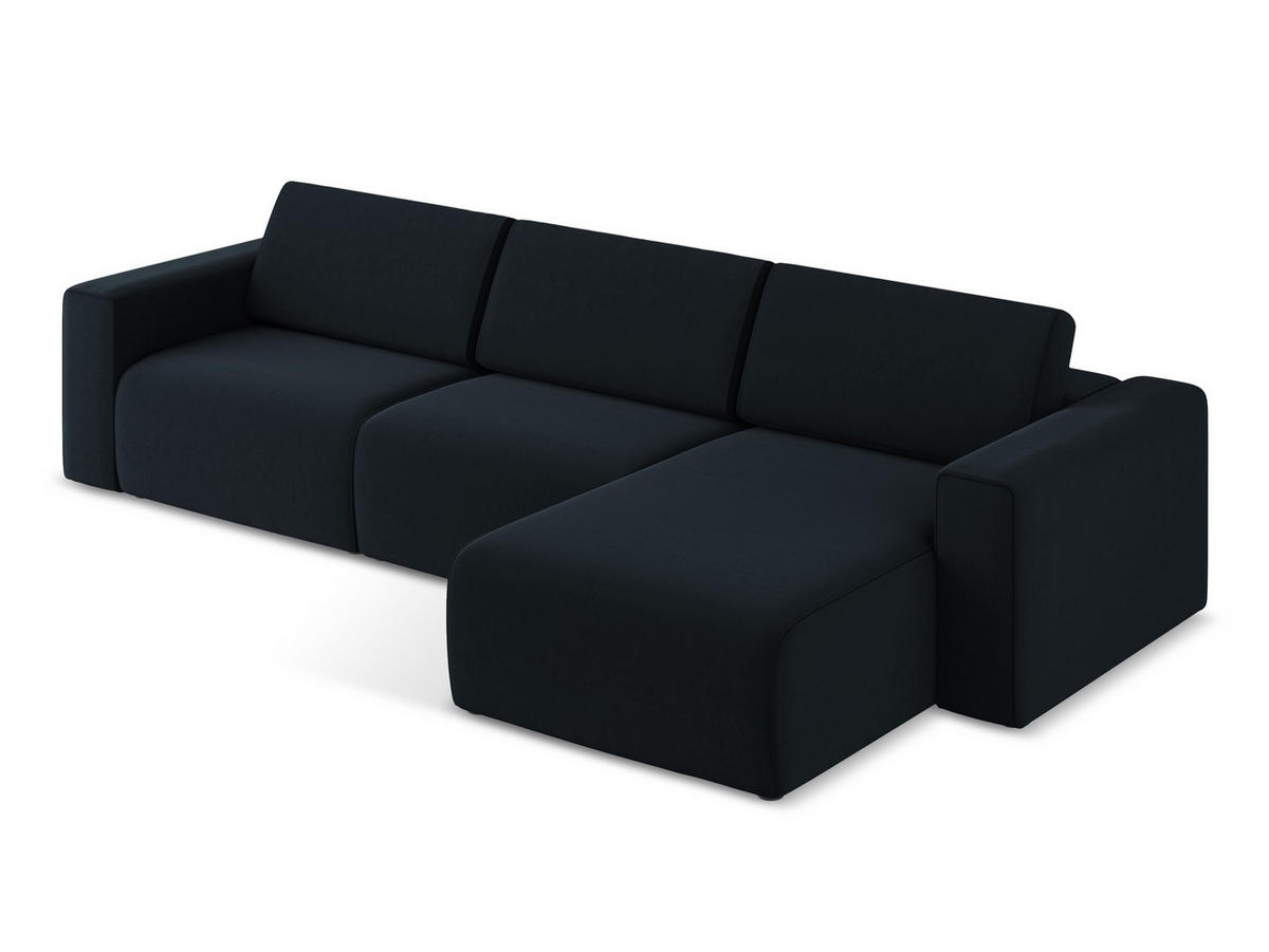 ECKSOFA Rechts Samt Stoff Blau - Blau/Schwarz, Kunststoff/Textil (314/167cm) - Makamii
