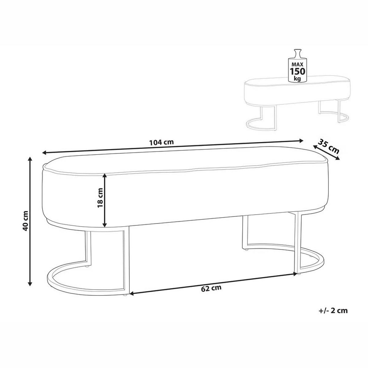 BANK Hellgrau Milry - Goldfarben/Hellgrau, Textil (104/40/40cm) - Beliani