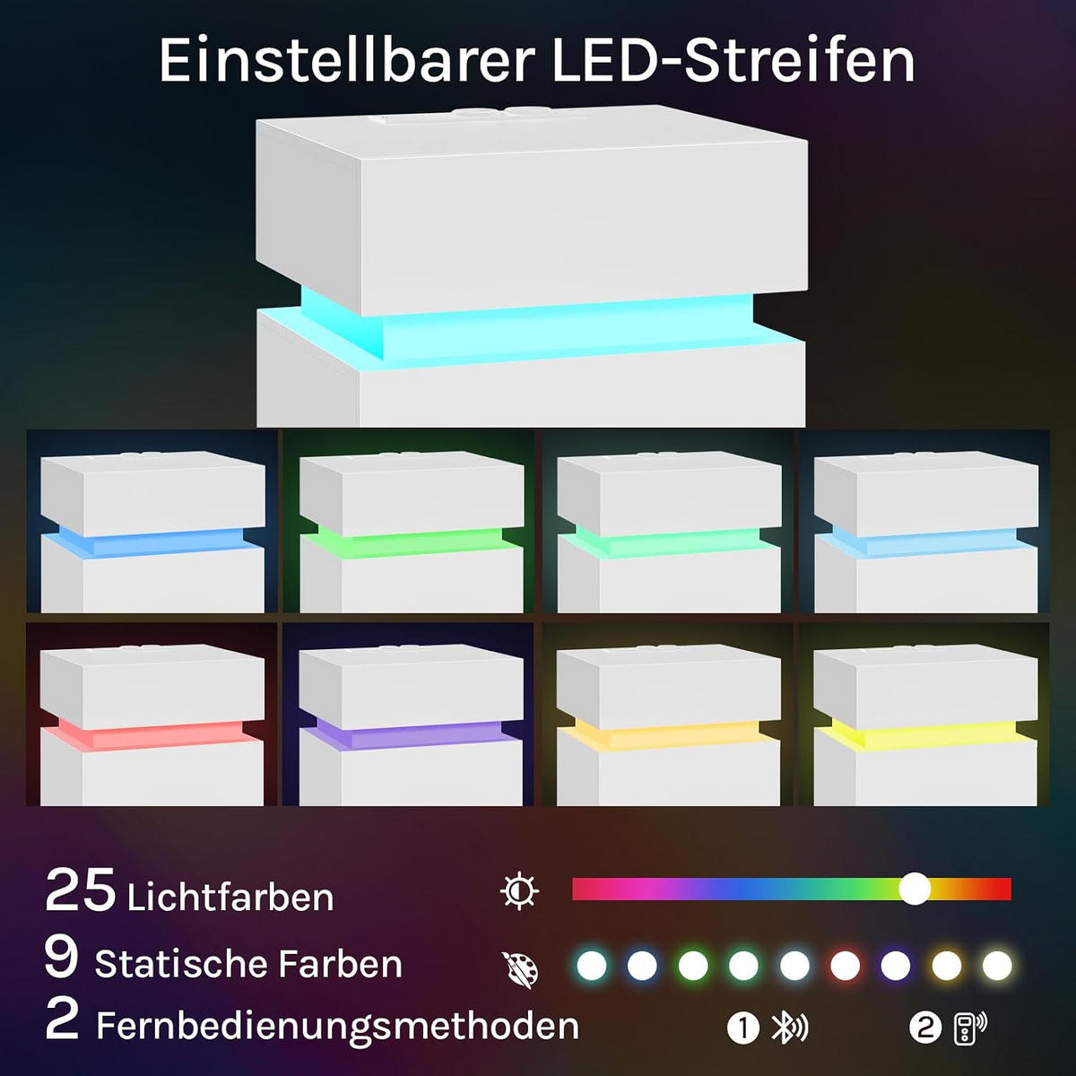 NACHTTISCH mit Ladefunktion und LED, Weiß - Weiß, Holzwerkstoff (40/55/35cm) - Woltu