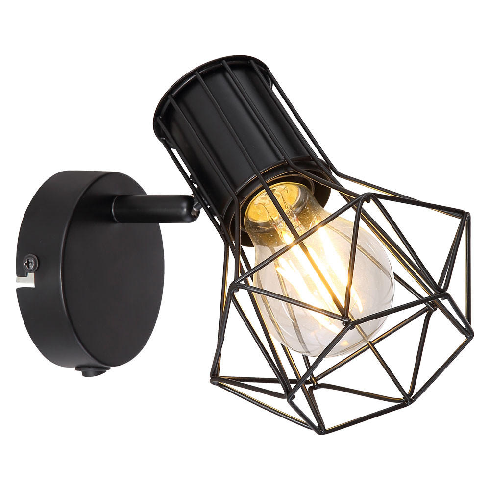 WANDLEUCHTE Käfig Schwarz Schwenkbar - Schwarz, Metall (13/16.5/16.5cm) - Globo Lighting
