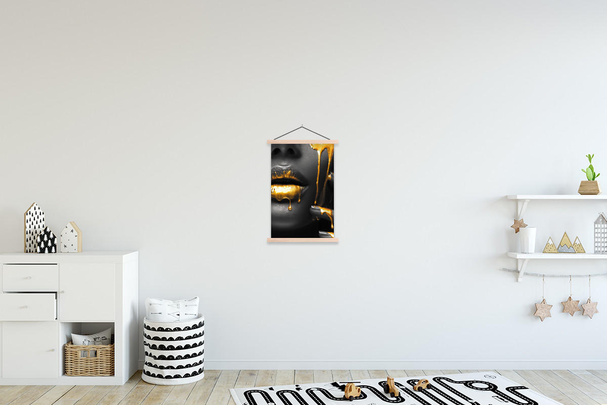 POSTER Frau - Schwarz - Gold - Gesicht - Lippen 40x60 cm - Goldfarben, Textil (40/60/0.15cm) - MuchoWow