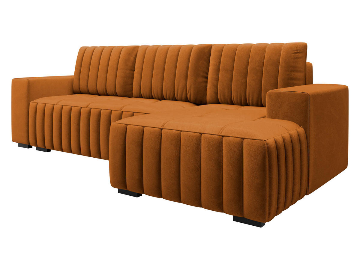 ECKSOFA Hugo, Seite: Rechts - Dunkelbraun/Orange, Holz/Textil (240/140cm)