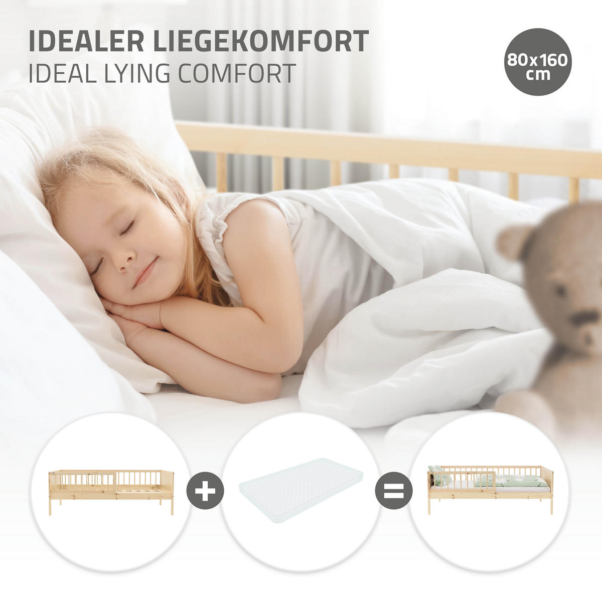 KINDERBETT 80x160 cm Natur - Naturfarben, Holzwerkstoff - ML-DESIGN