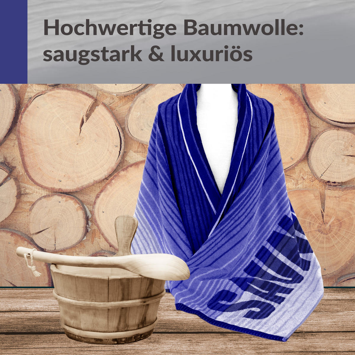 SAUNAHANDTUCH Oslo Hellblau – Blau 85x200 cm - Blau/Hellblau, Textil (85/200cm) - Lashuma