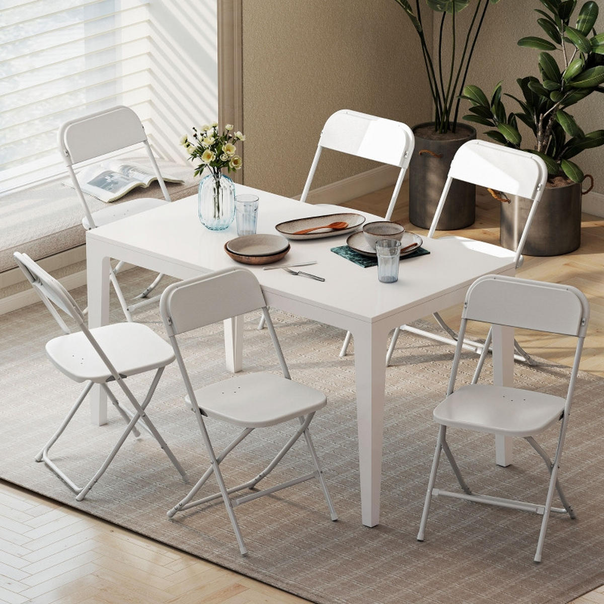 6ER-SET Klappstühle, faltbare Stühle mit Ablauflöchern, Stahlrahmen, vielseitig einsetzbar, Weiß - Weiß, Kunststoff (45/79.5/49cm)