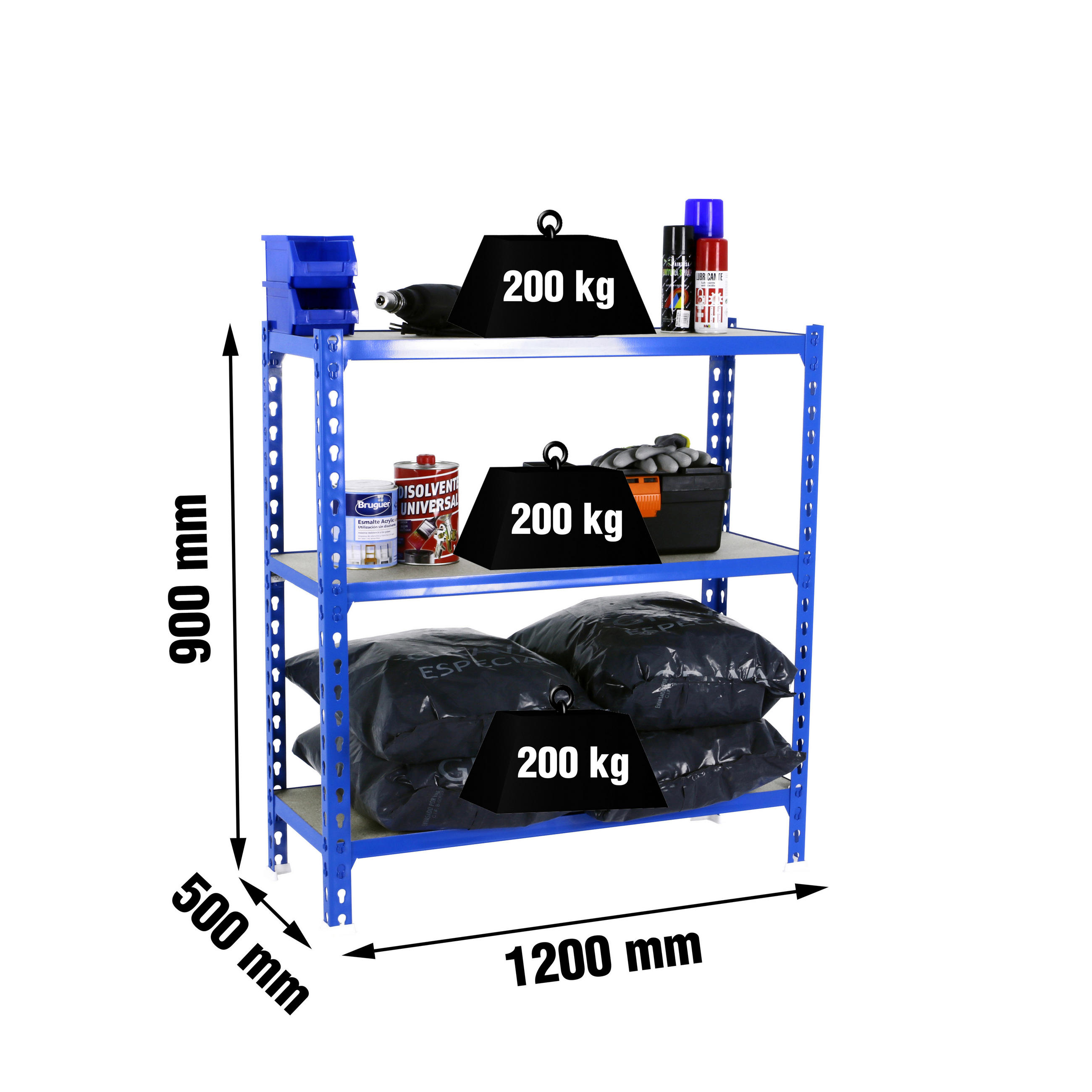 SCHWERLASTREGAL Baby Muli HxBxT 90 x 120 x 50 cm 3 Fachböden Fachlast 200 kg Blau - Blau, Metall (120/90/50cm) - PROREGAL