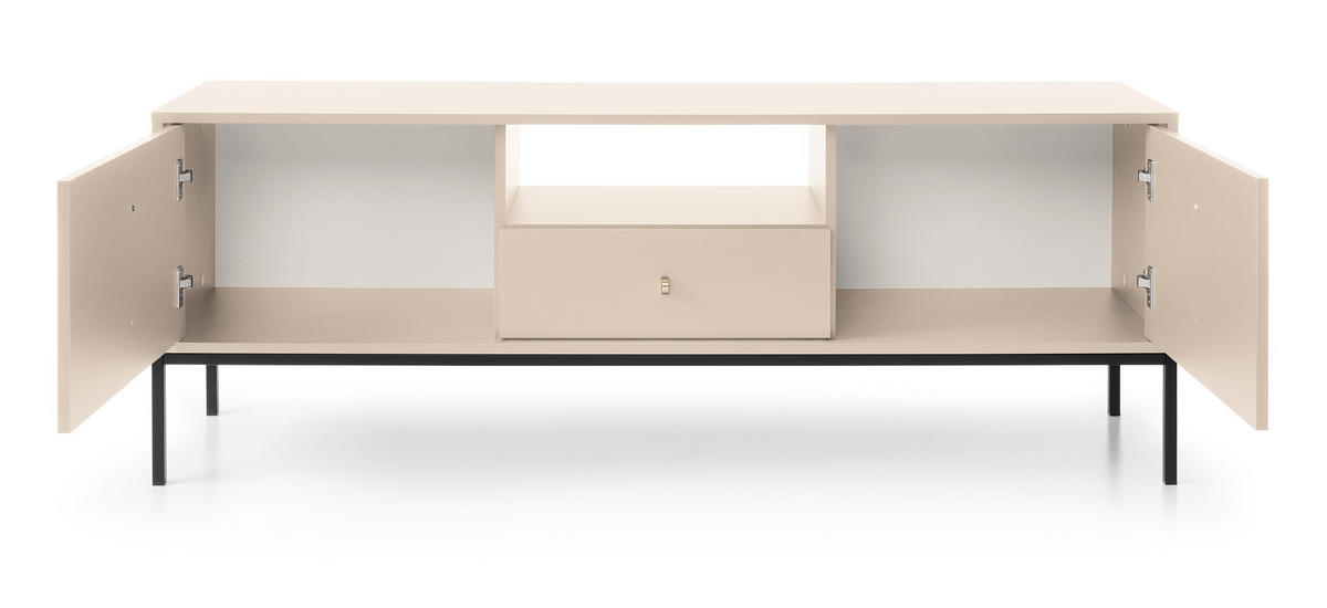 TV Schrank 154 cm Monti, 2 Türen, Schublade, Beige + Schwarz - Beige/Schwarz, Holz/Metall (154/56/39cm) - Emporius