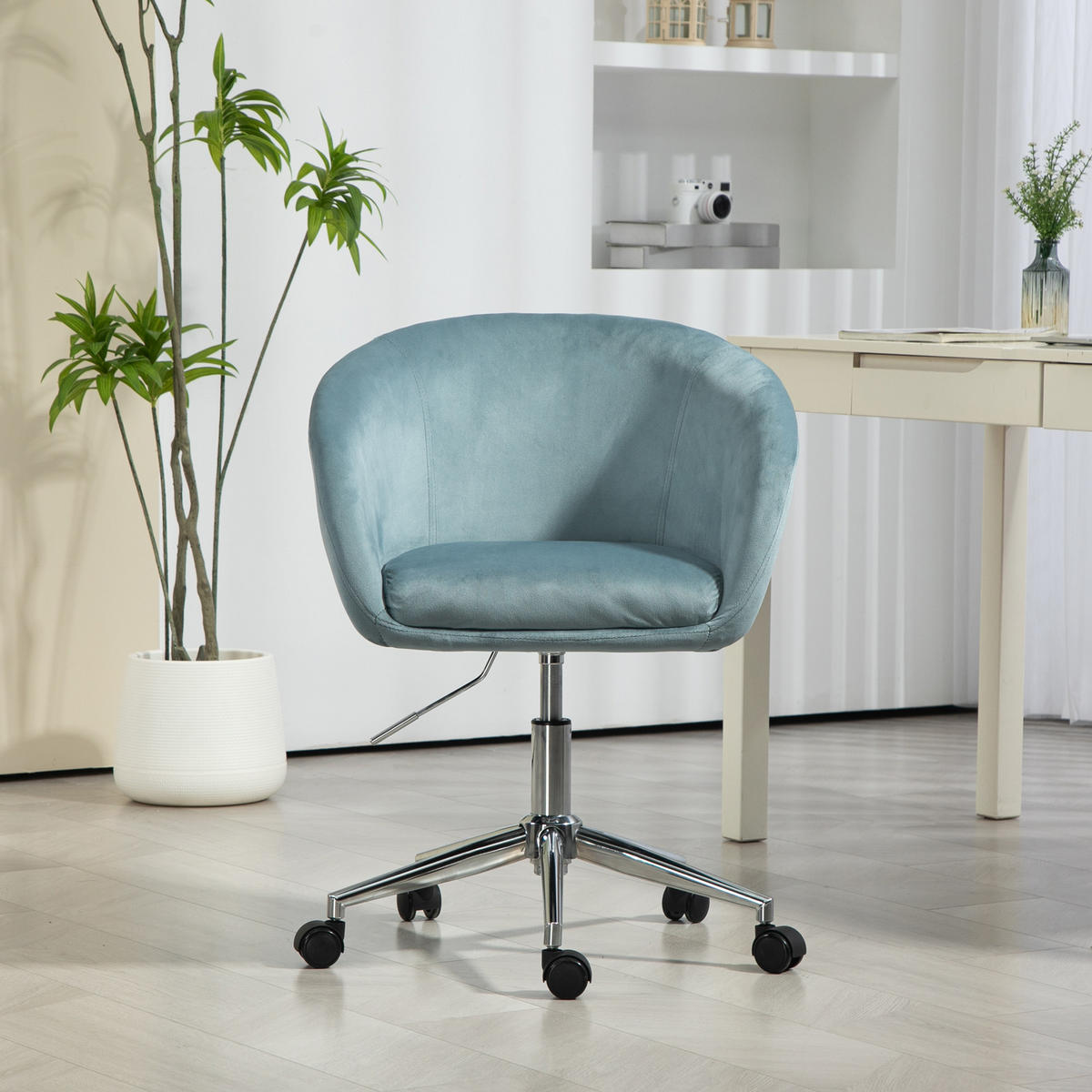 SCHREIBTISCHSTUHL LOUISA Blau - Blau/Silberfarben, Textil/Metall (56/88/56cm) - SVITA