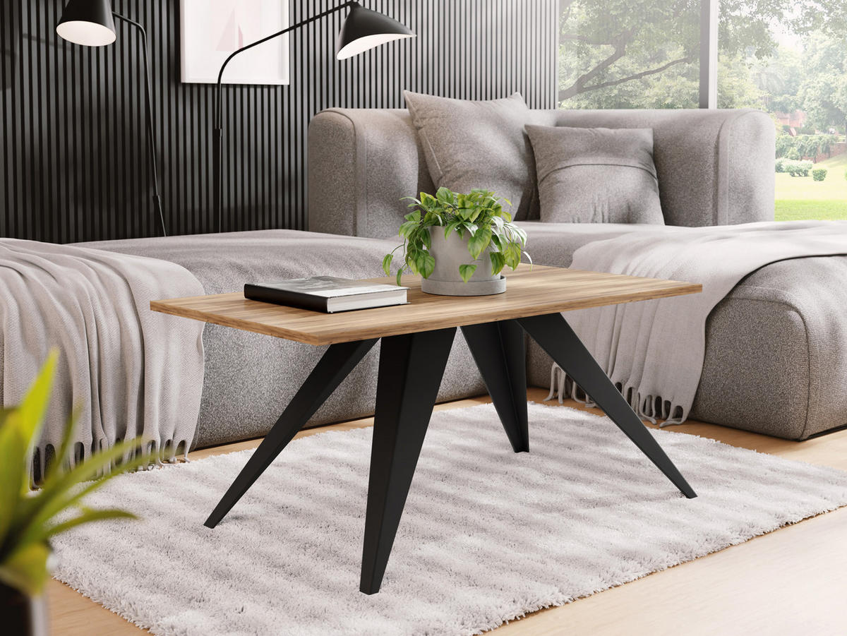 COUCHTISCH Vance rechteckig, Craft EIche 120/60/48 cm - Eiche Wotan/Schwarz, Holzwerkstoff/Metall (60/120/48cm) - WFL GROUP