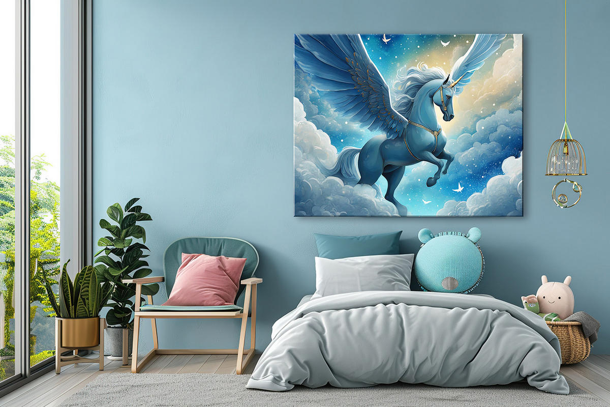 WANDBILD blaues einhorn - Blau, Textil (60/40cm) - Feeby