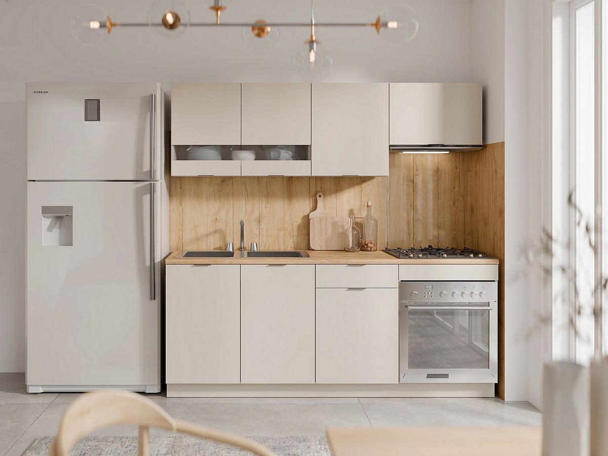 KÜCHENZEILE - 200 cm x 60 cm - holz - beige, naturfarben hell Carmeo - Beige/Naturfarben, Holz (200/82/60cm) - Vente-Unique
