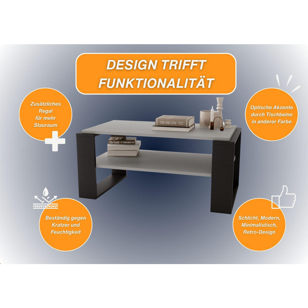 Thumbnail - CraftPAK Couchtisch, Dunkelgrau, Schwarz, Holzwerkstoff, Rechteckig, 96x42x53.8 cm, Wohnzimmer, Wohnzimmertische, Coucht...
