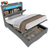 POLSTERBETT 90/200 cm grau aus Leinen mit LED und Stauraum - Grau, Textil (90/200cm) - OKWISH