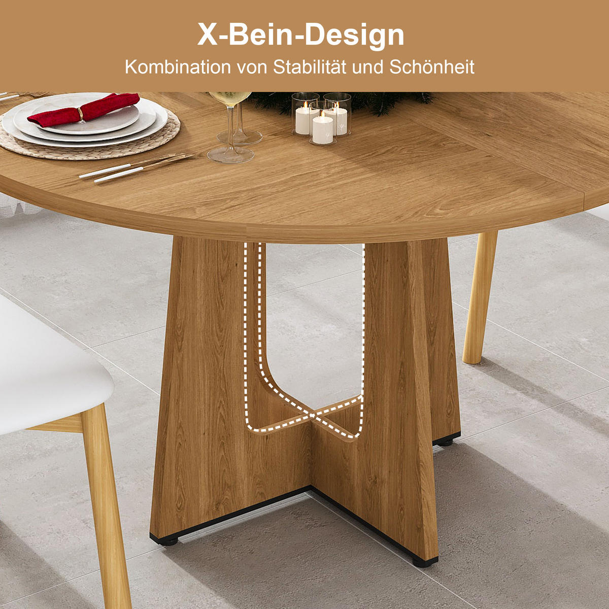 JÍDELNÍ STŮL v barvě dubu s MDF deskou a ořechovou dýhou do jídelny a obývacího pokoje, 120×120×76 cm - barva dubu, kompozitní dřevo (120/120/76cm) - STILVORA