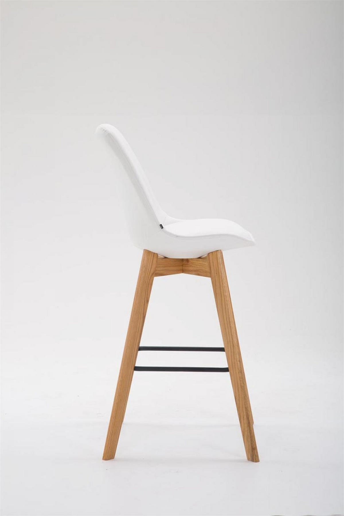 BARHOCKER Lederlook weiß - Eukalyptusholzfarben/Weiß, Holz/Textil (48/112/56cm) - CLP