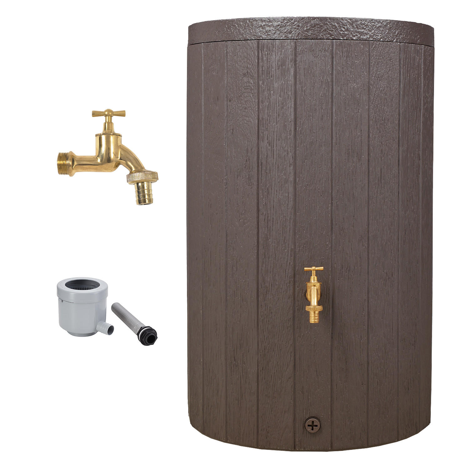 REGENTONNEN Komplett-Set 230 L braun inkl. Messing-Auslaufhahn und Fallrohranschluss - Braun, Kunststoff (57/93/59cm) - GARANTIA