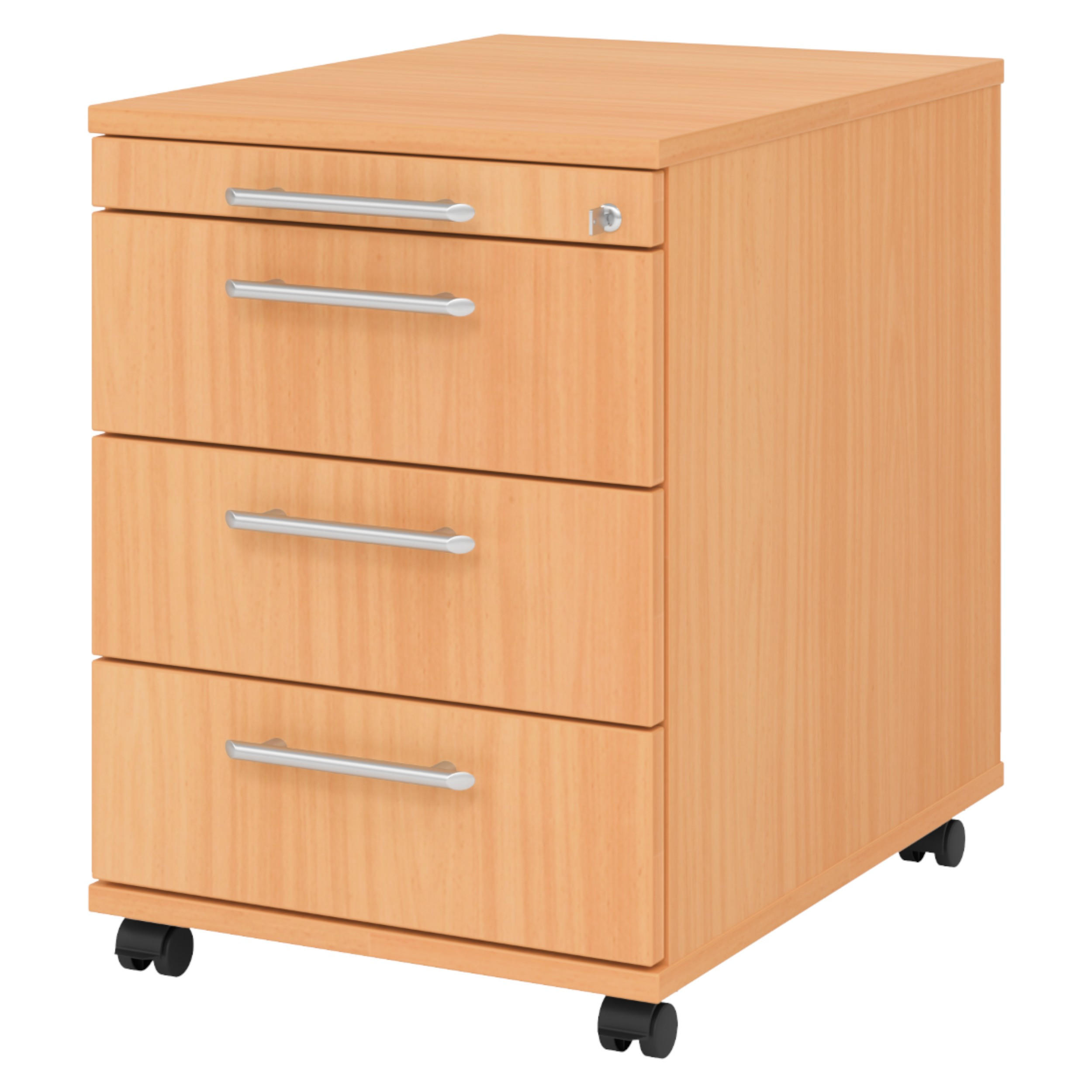 ROLLCONTAINER - 3 Materialschubladen 58/42,8/59 cm in Buchefarben Relinggriff (Kunststoff) - Buchefarben, Holzwerkstoff (42.8/59/58cm) - bümö