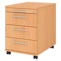 ROLLCONTAINER - 3 Materialschubladen 58/42,8/59 cm in Buchefarben Relinggriff (Kunststoff) - Buchefarben, Holzwerkstoff (42.8/59/58cm) - bümö