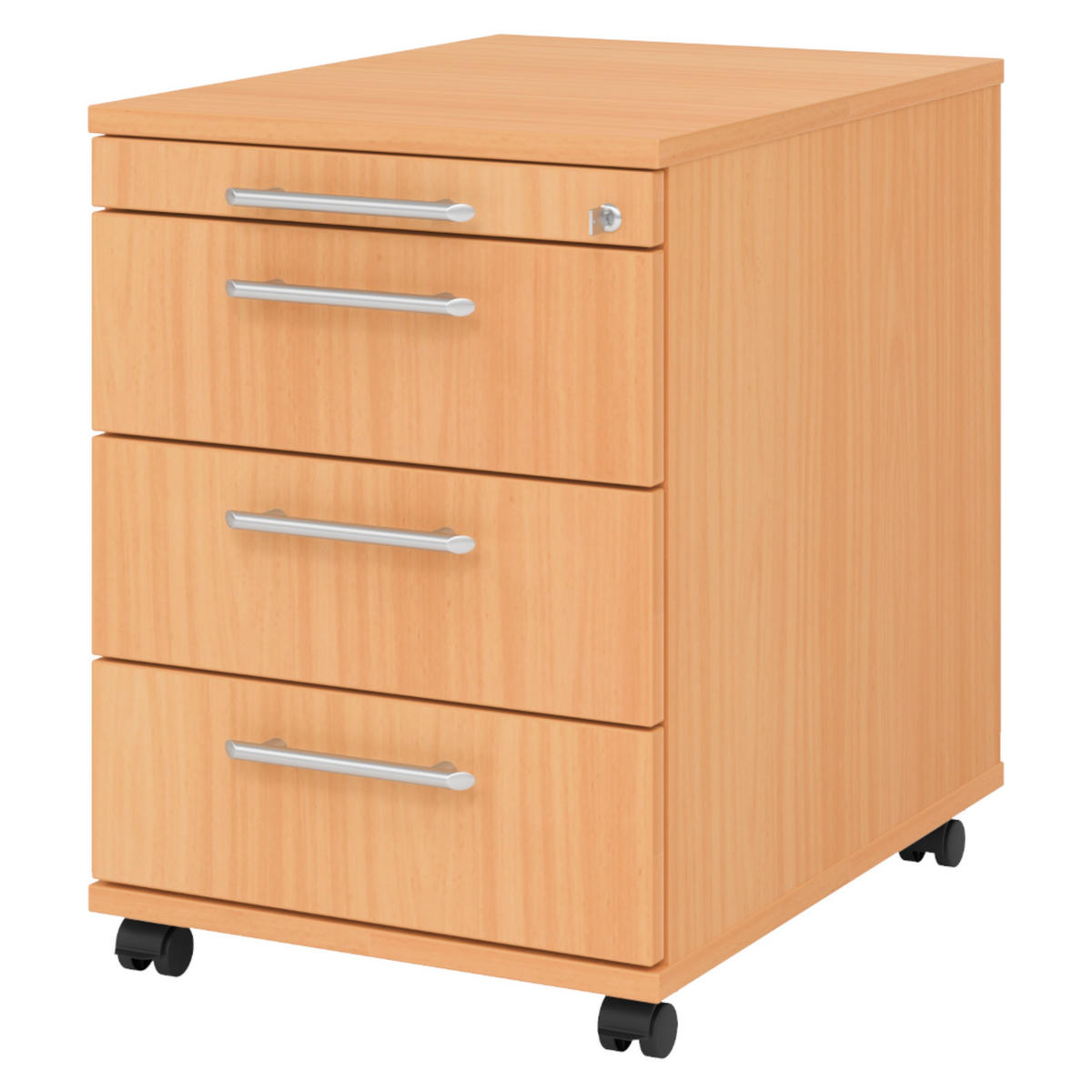 ROLLCONTAINER - 3 Materialschubladen 58/42,8/59 cm in Buchefarben Relinggriff (Kunststoff) - Buchefarben, Holzwerkstoff (42.8/59/58cm) - bümö