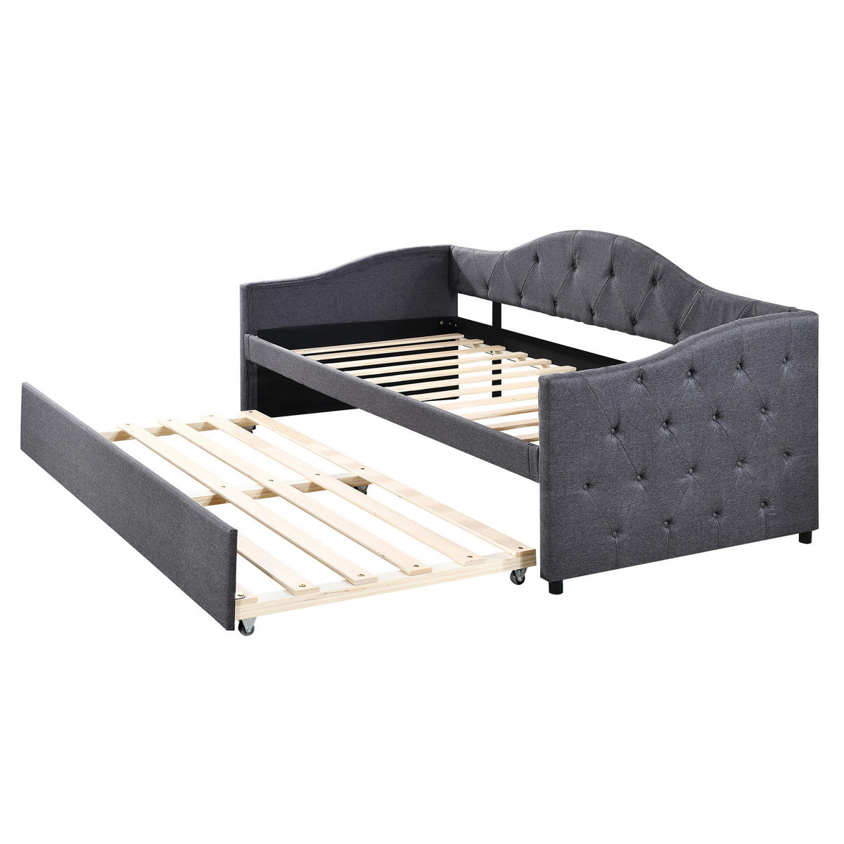 TAGESBETT mit ausziehbarem Rollbett 90x200 cm Leinen Gray - Grau, Holz (90/200cm) - Meubliv